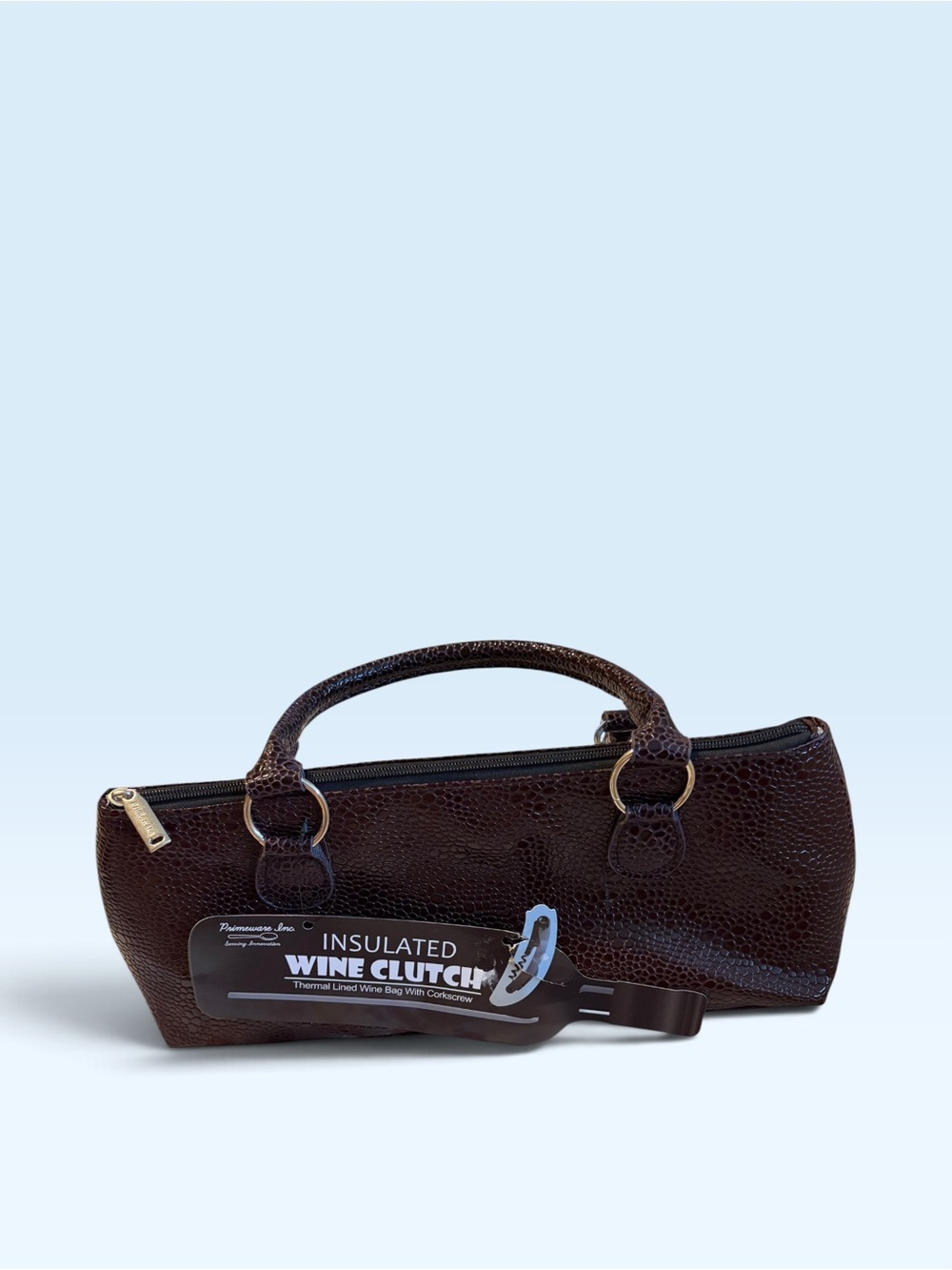 Insulated Brown Textured Wine Clutch with Top Handles
